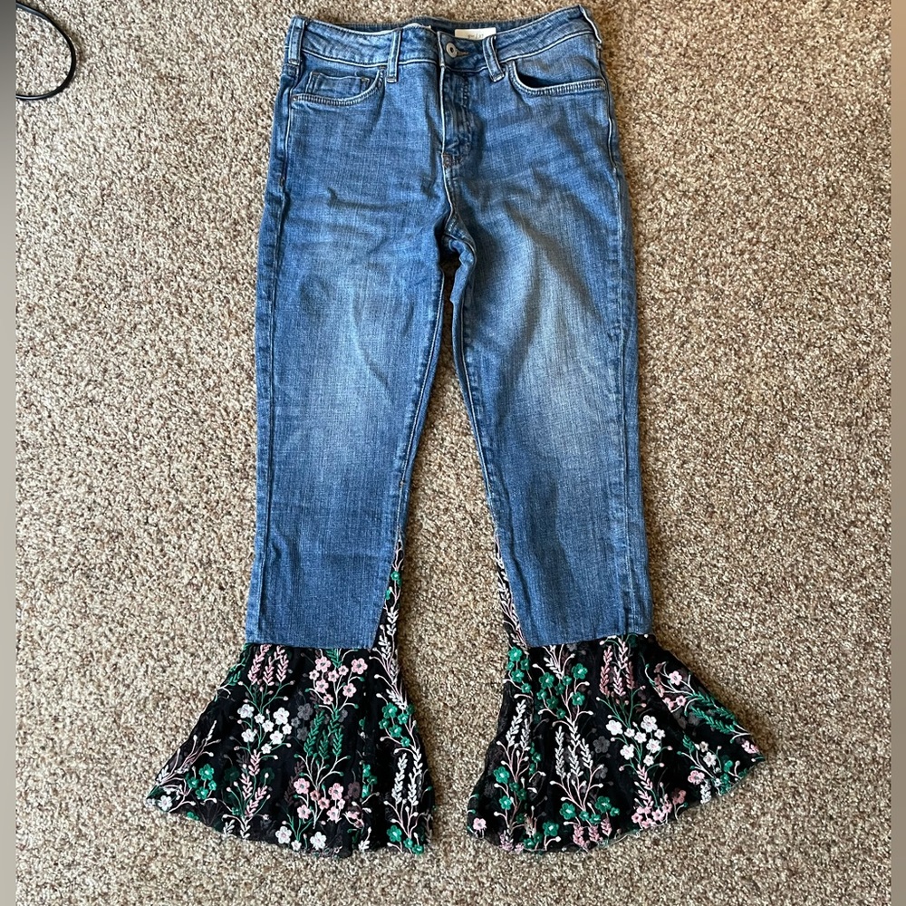 Pilcro lace bottom cropped denim